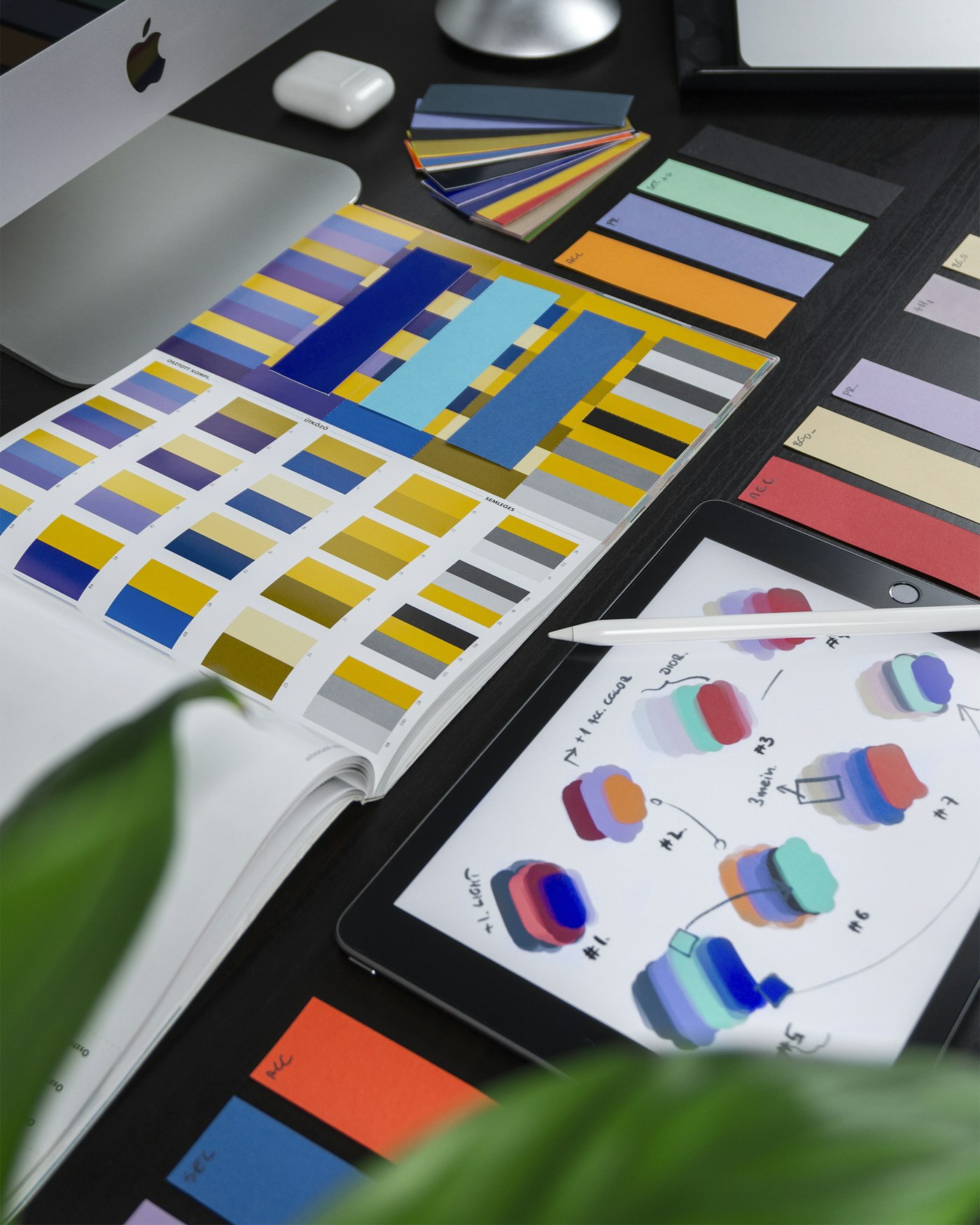 Brand and design exploration — colour swatches and sketches